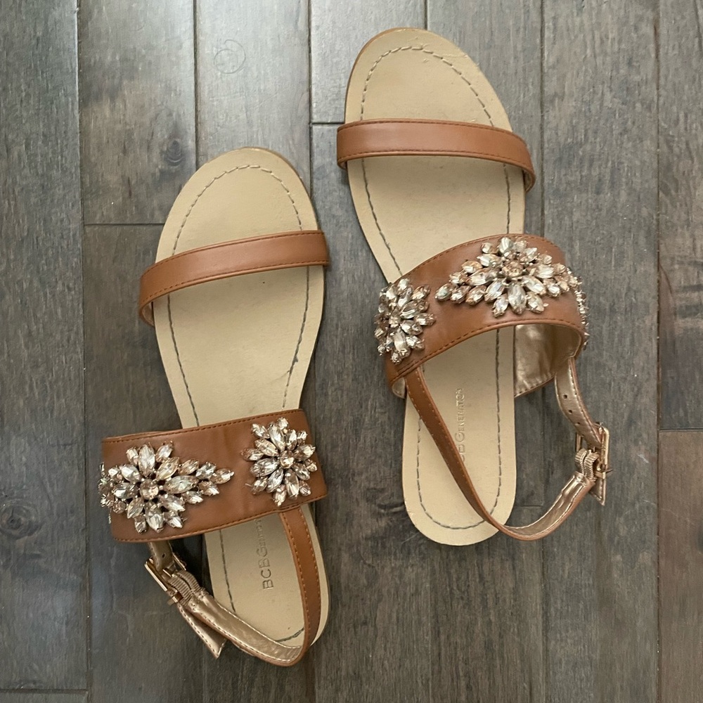 Bcbg brown leather rhinestone Brinah flat sandal
